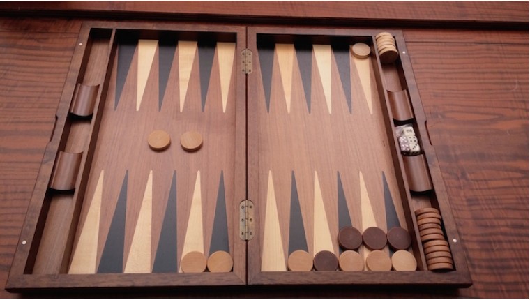 Backgammon &  chess  set with racks and  colored inlays 