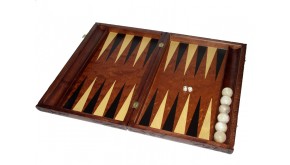 Rosewood carved  backgammon set with racks and colored inlays & deluxe Galalith checkers