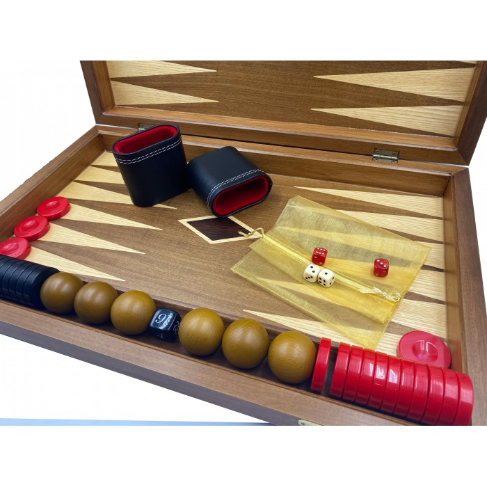Leather walnut backgammon set