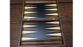 Rosewood backgammon  set with racks and colored inlays & deluxe Galalith checkers