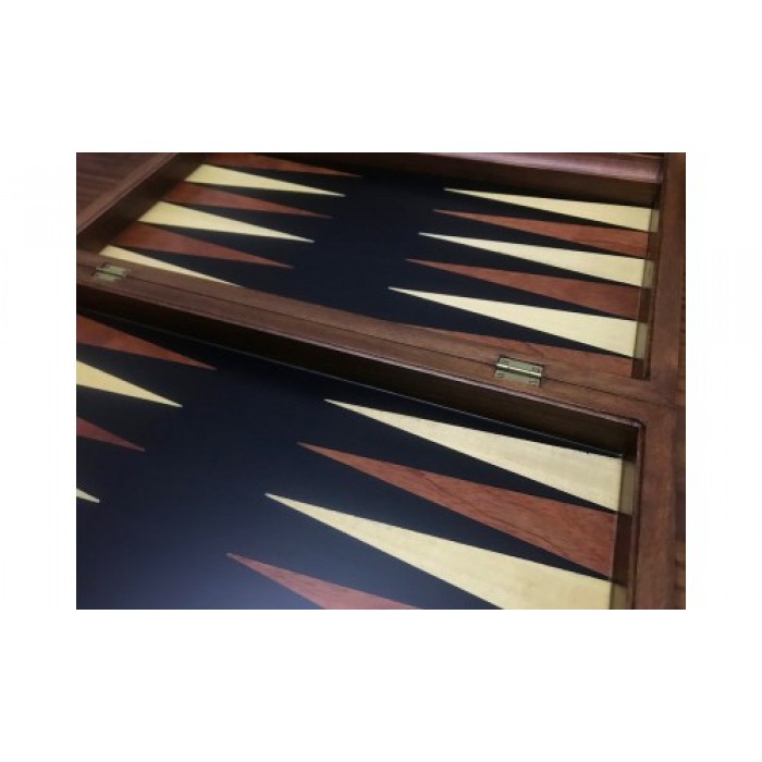 Rosewood backgammon  set with racks and colored inlays & deluxe Galalith checkers