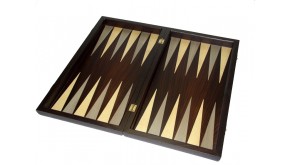 Palysander backgammon set with colored inlays & deluxe Galalith checkers