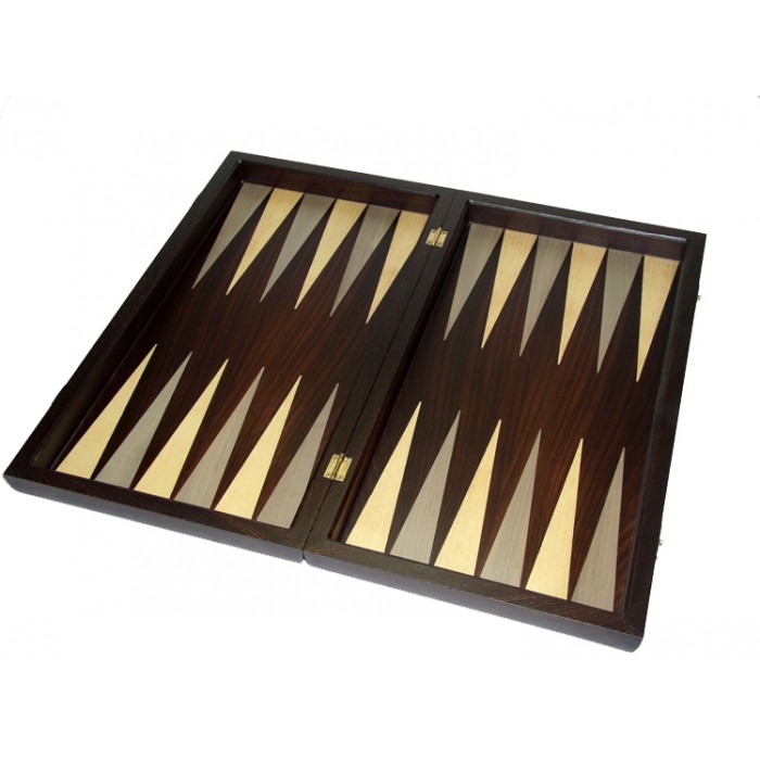 Palysander backgammon set with colored inlays & deluxe Galalith checkers