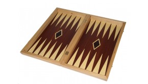 Mahogany backgammon set with colored inlays & deluxe Galalith checkers