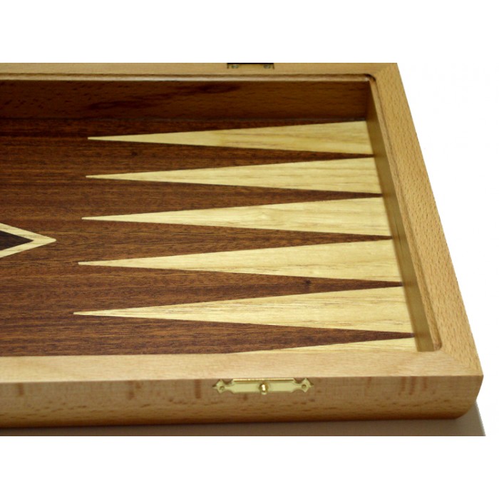 Mahogany backgammon set with colored inlays & deluxe Galalith checkers