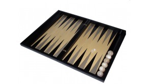 Black backgammon set with racks and colored inlays & deluxe Galalith checkers