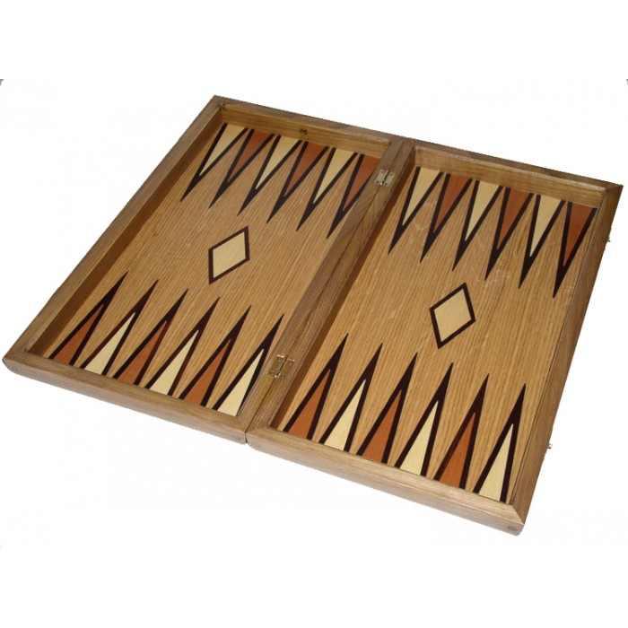 Oak  backgammon set with double inlays & deluxe Galalith checkers