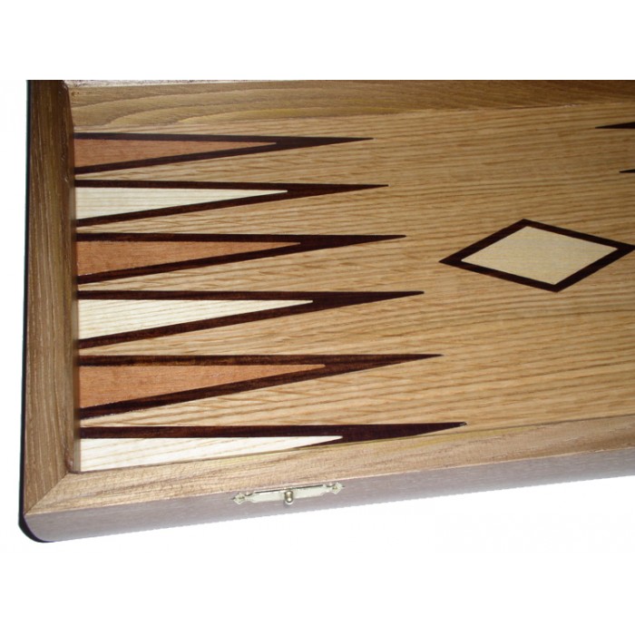 Oak  backgammon set with double inlays & deluxe Galalith checkers