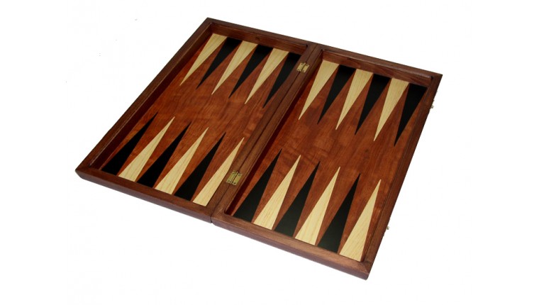 Rosewood backgammon  set with colored inlays & deluxe Galalith checkers