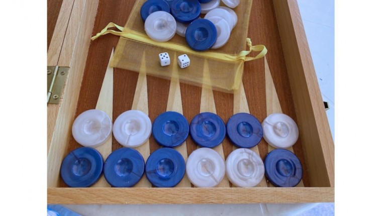 Backgammon checkers perl 1.41" / white - blue