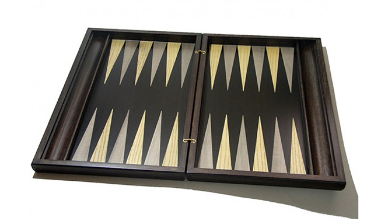 Sensation backgammon set with racks and colored inlays & deluxe Galalith checkers