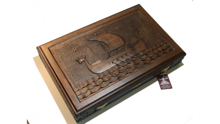 Backgammon set carved  "Ancient Greek ship" theme